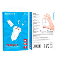 Автомобильное З/У Borofone BZ18A 1USB/Type-C 20W QC3.0 белый (1/48/192) 