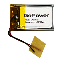 Аккумулятор Li-Pol GoPower LP602030 PK1 3.7V 300mAh с защитой (1/10)