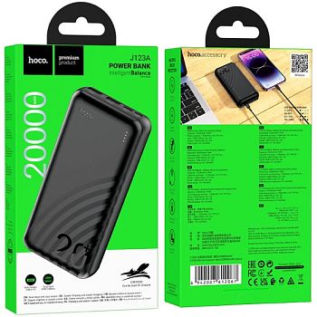 Внешний аккумулятор HOCO J123A 20000mAh 2.0A 2USB/Type-C/MicroUSB черный
