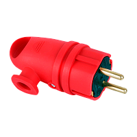 Вилка электрическая Volsten Sb2-PZ Red С/З 16A IP44 угловая с кольцом красный (1/10/100) 