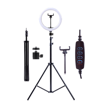 Светильник кольцевой Camelion KD-810F 10W 5V на основании 1.8м держатель черный (1/6)
