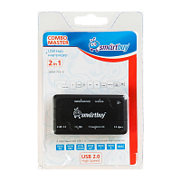 Картридер Smartbuy 750 USB2.0 SD/microSD/MS/M2 Combo с USB хабами черный (1/5)