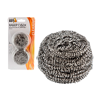 Губка для посуды Рыжий кот SM-01/2 "Спираль" 70х70х45мм металлическая 2шт. (1/12/24)