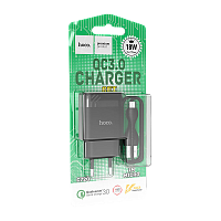 Сетевое З/У HOCO C72Q 1USB 2.4A 18W QC3.0 с кабелем microUSB черный (1/30/180)