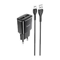 Сетевое З/У HOCO C88A 2USB 2.4A с кабелем Type-C черный (1/12/120)