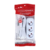 Удлинитель MRM-Power M-318 3р.С/З 10A 8.0м с выкл. белый (1/24)