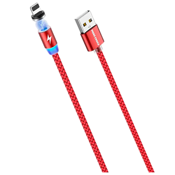 Кабель MORE CHOICE K61Si USB (m)-Lightning (m) 1м 2.4A нейлон магнит красный