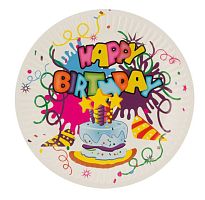 Набор бумажных тарелок "Happy Birthday" 18см 6шт. (1/12/300)