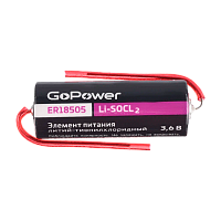 Батарейка GoPower ER18505 PC1 Li-SOCl2 3.6V с выводами (1/20/200) 