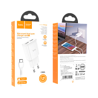 Сетевое З/У HOCO C88A 2USB 2.4A с кабелем Type-C белый (1/12/120)