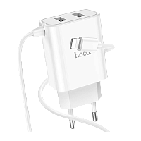 Сетевое З/У HOCO C103A 2USB Type-C (m) 2.1A белый (1/13/130)