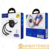 Кабель HOCO U50 USB (m)-2хType-C/Lightning/microUSB (m) 1м 2.0A TPE черный (1/30/180)