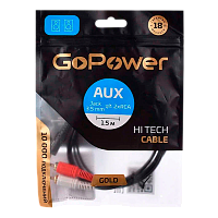 Кабель AUX GoPower Jack 3.5mm (m)-2xRCA (m) 1.5м ПВХ черный Premium Zip-Lock c подвесом (1/200) 