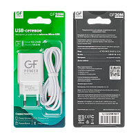 Сетевое З/У GFPower GF20M 1USB/microUSB 2.1A белый (48/192) 