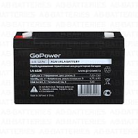 Аккумулятор свинцово-кислотный GoPower LA-6120 6V 12Ah клеммы T2/ F2 в картонной упаковке