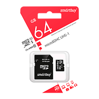 Карта памяти microSD Smartbuy 64GB Class10 UHS-I (U1) 60 МБ/сек с адаптером