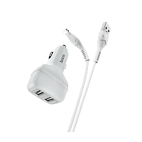Автомобильное З/У HOCO Z36 2USB 2.1A с кабелем Lightning белый (1/14/140) 