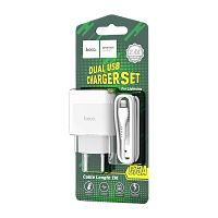 Сетевое З/У HOCO C73A 2USB 2.1A с кабелем Lightning белый (1/30/180)