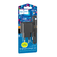 Сетевое З/У HOCO CS11A 1USB 2.1A с кабелем microUSB черный (1/28/168)