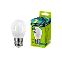 Лампа светодиодная Ergolux G45 E27 7W 4500К 180-240V шар (1/10/100)