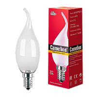 Лампа накаливания Camelion E14 60W 220-240V свеча на ветру 35мм матовая (1/100)