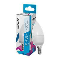 Лампа светодиодная Космос CN E14 8.5W 4500К 220V свеча матовая (1/10/80)