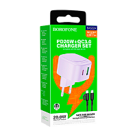 Сетевое З/У Borofone BAS22A 1USB/Type-C 3.0A 20W с кабелем Type-C/Type-C фиолетовый (1/36/144) 