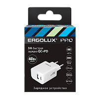 Сетевое З/У Ergolux ELX-РA04QC-C01 1USB+1Type-C 3.0A 40W PD,QC GaN белый (1/10/200) 