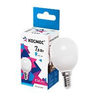 Лампа светодиодная Космос GL45 E14 7.5W 4500К 220V шар матовая (1/10/80)