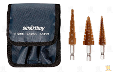Набор 3 ступенчатых сверл, 1:3-13;2:5-13;3:6-19; сталь HSS, титан.покр, HEX, чехол, Smartbuy Tools