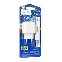 Сетевое З/У HOCO CS51A 2USB 2.4A с кабелем Lightning белый (1/28/168)