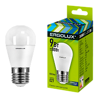 Лампа светодиодная Ergolux G45 E27 9W 6500К 172-265V шар (1/10/100)