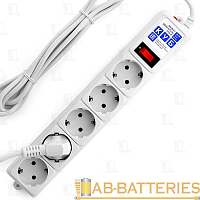*Сетевой фильтр Power Cube 5р.С/З 1р.Б/З 16A с выкл. 180 Дж 3.0м ПВС 3x1 белый (1/24)