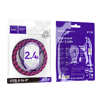 Кабель HOCO X116 USB (m)-Lightning (m) 1м 2.4A нейлон фиолетовый (1/68/680)