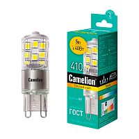Лампа светодиодная Camelion G9 5W 3000К 170-265V прозрачная (1/10/500)