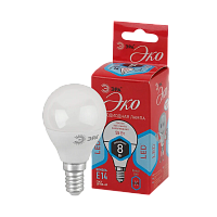 Лампа светодиодная ЭРА P45 E14 8W 4000К 220-240V шар Eco (1/10/100)