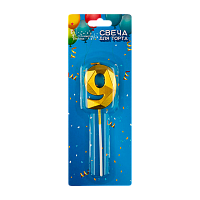 Свечи для торта Волшебная страна цифра 9 золотой (1/12/600)