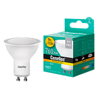 Лампа светодиодная Camelion GU10 8W 3000К 220V софит матовая (1/5/100)
