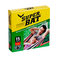Спирали SuperBAT от комаров бездымные 15шт. зеленый (1/60)