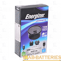 Сетевое З/У Energizer Ultimate 2USB 3.1A с кабелем microUSB черный
