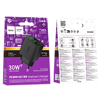 Сетевое З/У HOCO CS84A 1USB+1Type-C 3.0A 18W PD,QC дисплей черный (1/18/180) 