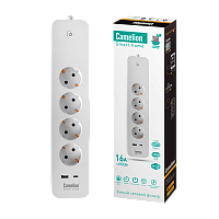 Сетевой фильтр Camelion Smart Home SZD/SH 4р.Б/З 16A 1.5м 1USB/Type-C WiFi белый (1/20)