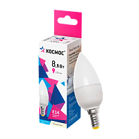 Лампа светодиодная Космос CN E14 8.5W 3000К 220V свеча матовая (1/10/80)