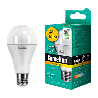 Лампа светодиодная Camelion A65 E27 20W 3000К 172-265V груша матовая (1/10/100)