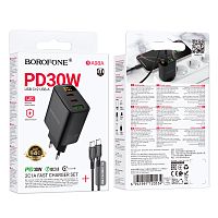 Сетевое З/У Borofone BA98A 2Type-C 3.0A 30W с кабелем Type-C черный (1/46/184) 