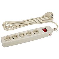 Сетевой фильтр ЭРА SF 5р.С/З 10A 2.0м со шторкой бежевый (1/20)