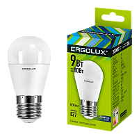 Лампа светодиодная Ergolux G45 E27 9W 6500К 172-265V шар (1/10/100)