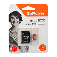 Карта памяти microSD GoPower 128GB Class10 UHS-I (U3) 100 МБ/сек V30 с адаптером