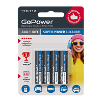 Батарейка GoPower LR03 AAA BL4 Щелочная 1.5V (4/48/576)