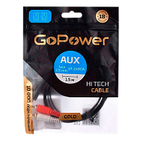 Кабель AUX GoPower Jack 3.5mm (m)-2xRCA (m) 1.5м ПВХ черный Premium Zip-Lock c подвесом (1/200)